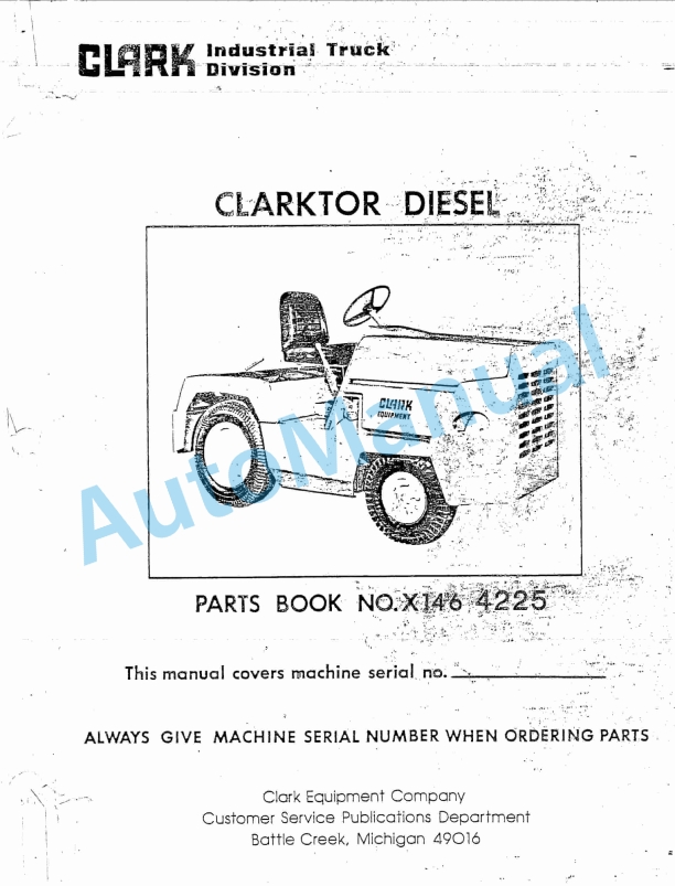 Clark Clarktor Diesel Parts Book X146 4225