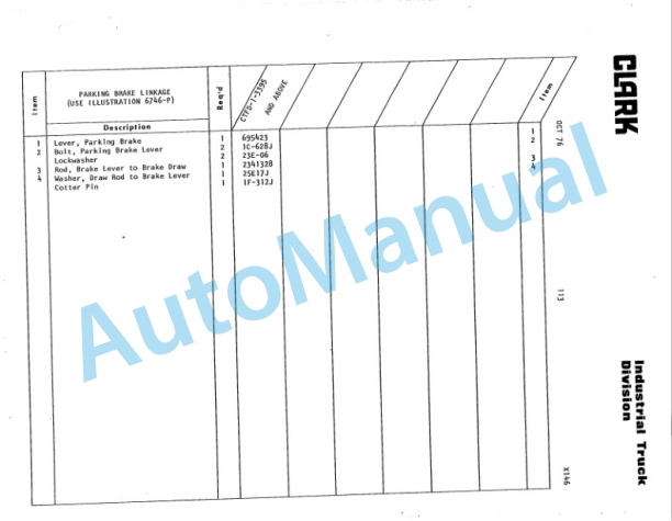 Clark Clarktor Diesel Parts Book X146 4225-3