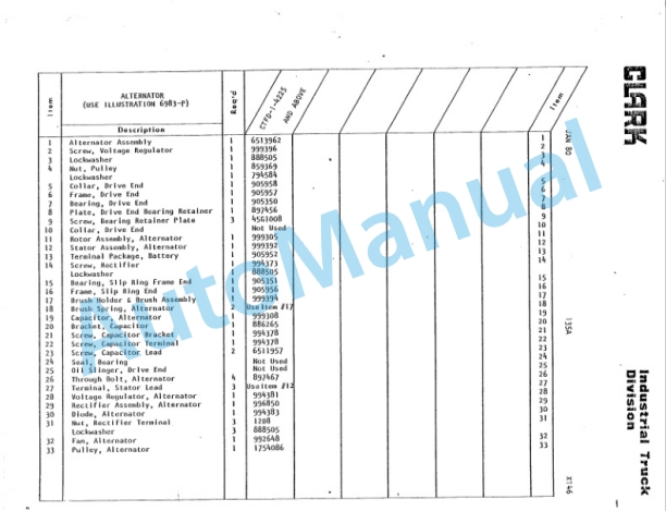 Clark Clarktor Diesel Parts Book X146 4225-5