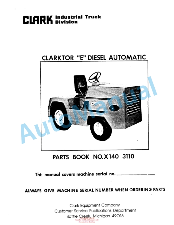 Clark Clarktor E Diesel Automatic Parts Book X140 3110