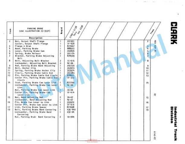 Clark Clarktor E Diesel Automatic Parts Book X140 3110-3