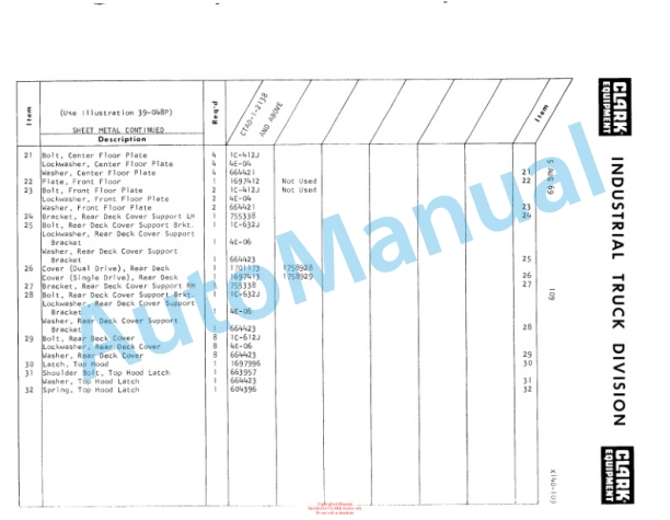 Clark Clarktor E Diesel Automatic Parts Book X140 3110-5