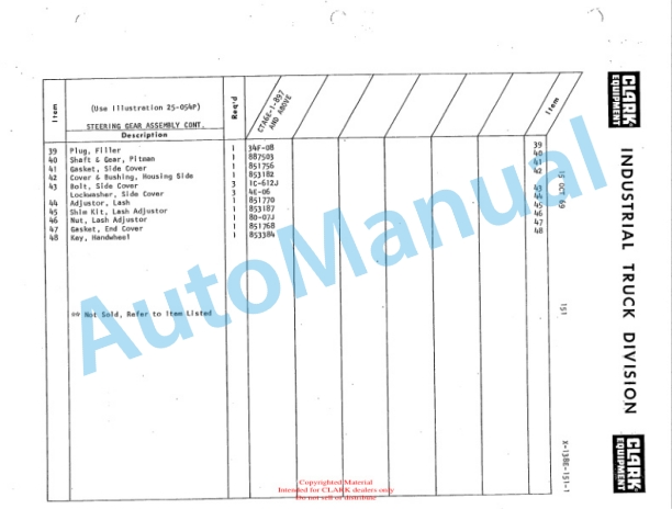 Clark Clarktor E Parts Book X138E 2291-5