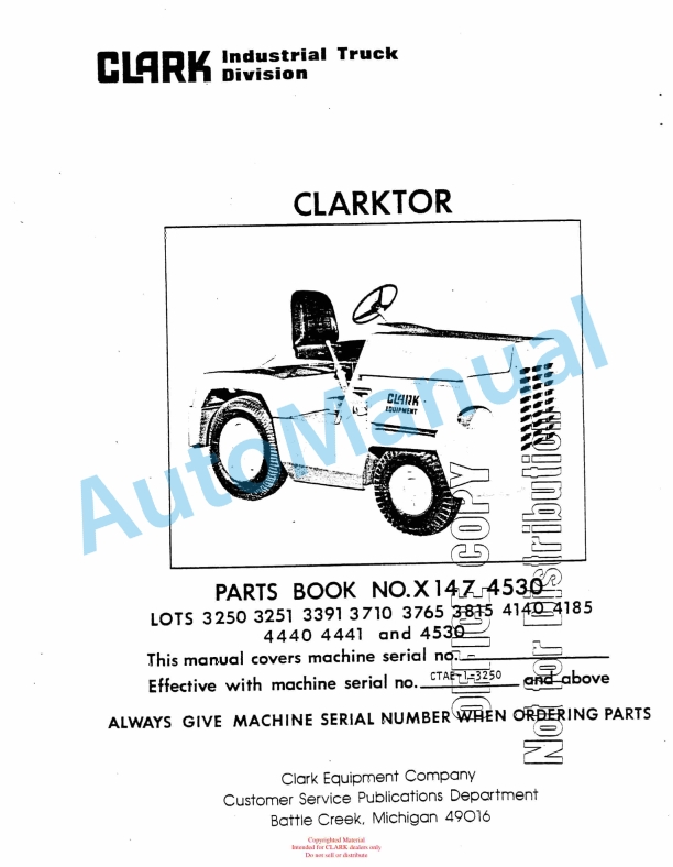 Clark Clarktor Parts Book X147 4530