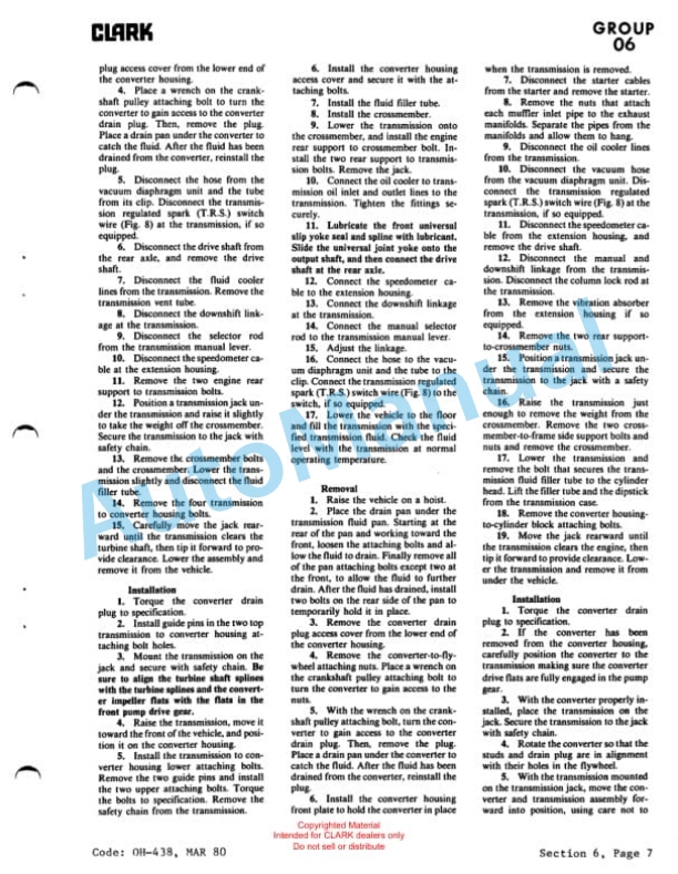 Clark Clarktor Tow Tractor Gas Model Overhaul Instructions OH-438-2