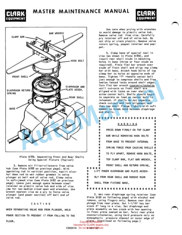 Clark Clarktor Tow Tractor Gas Model Overhaul Instructions OH-438-5