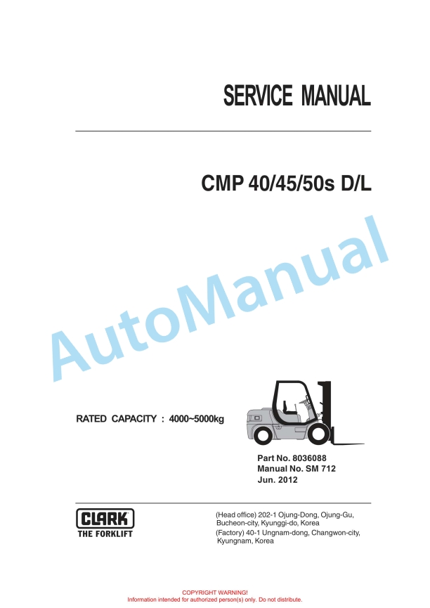 Clark CMP 40, 45, 50S D, L Service Manual SM-712
