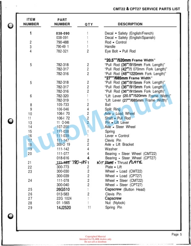 Clark CMT 22, CPT 27 Service and Parts Manual-2