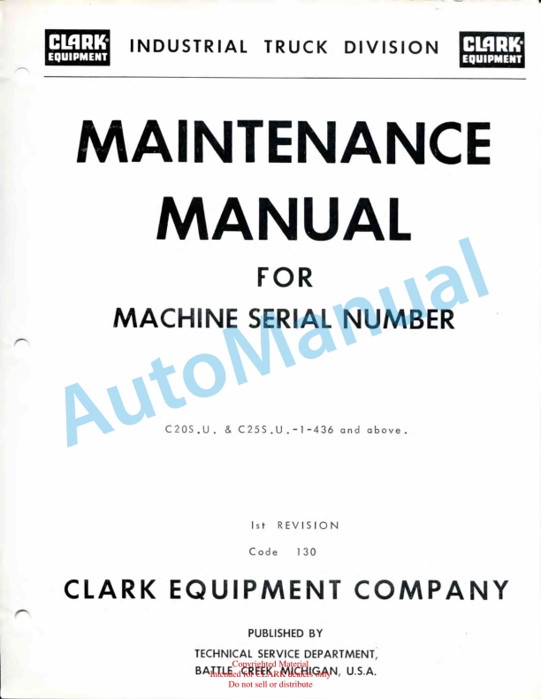 Clark Code 130 Maintenance Manual