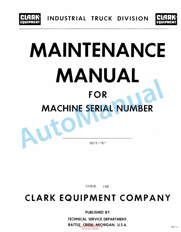 Clark Code 14E Maintenance Manual