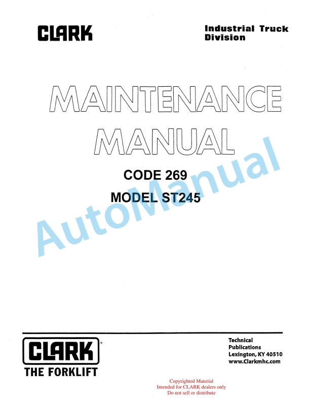 Clark Code 269 Model ST245 Maintenance Manual