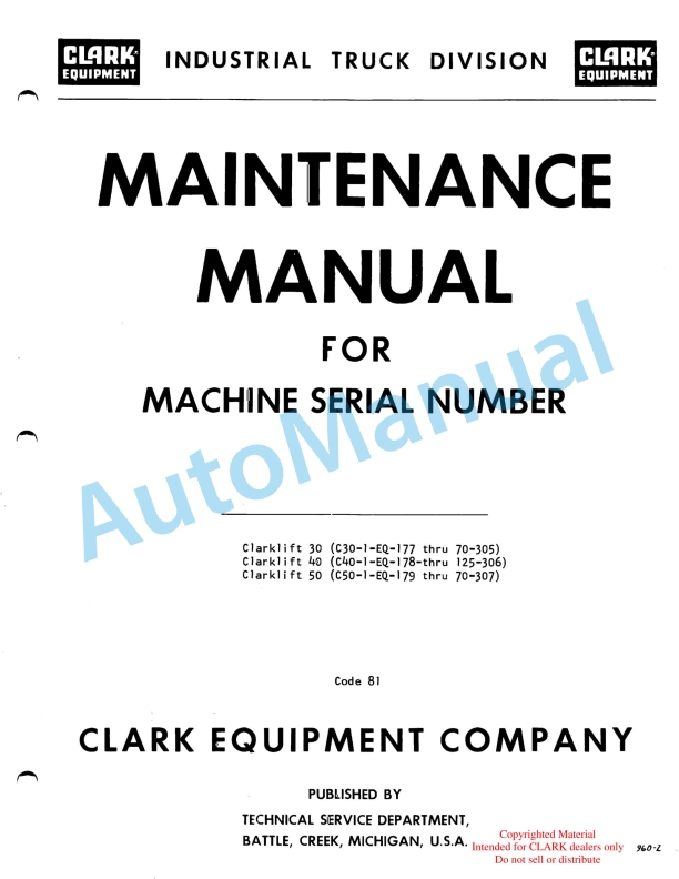 Clark Code 81 Maintenance Manual