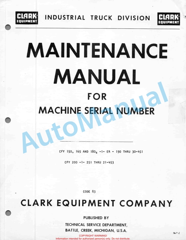 Clark Code 83 Maintenance Manual