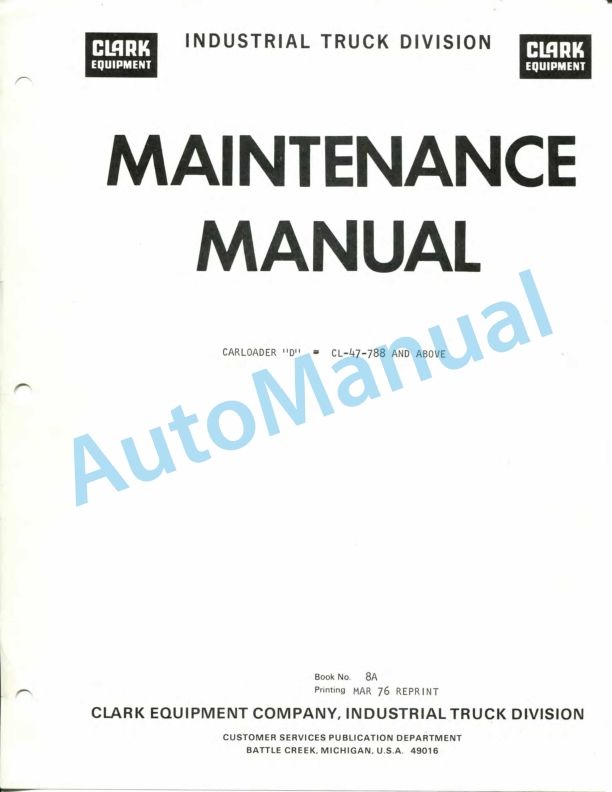 Clark Code 8A Maintenance Manual