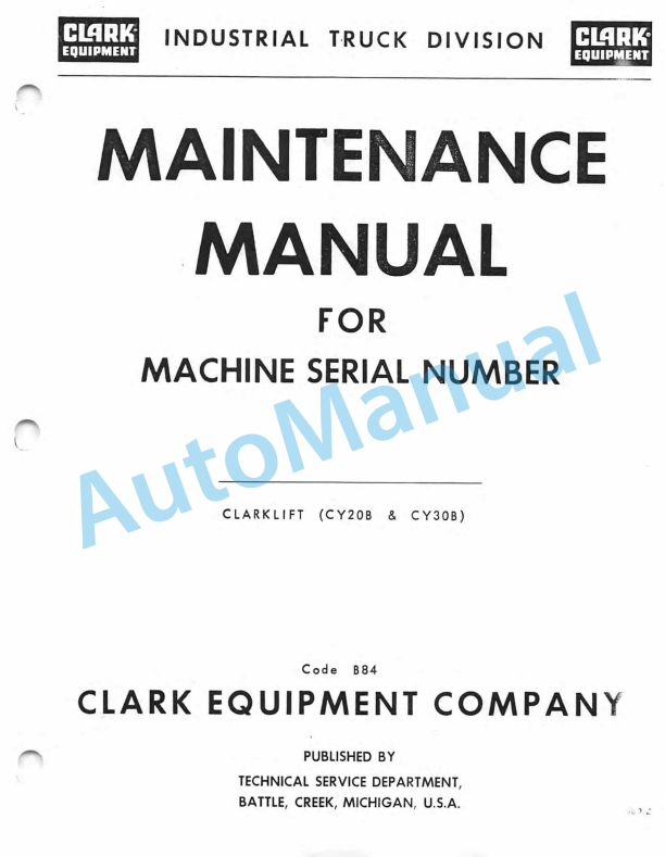 Clark Code B84 Maintenance Manual