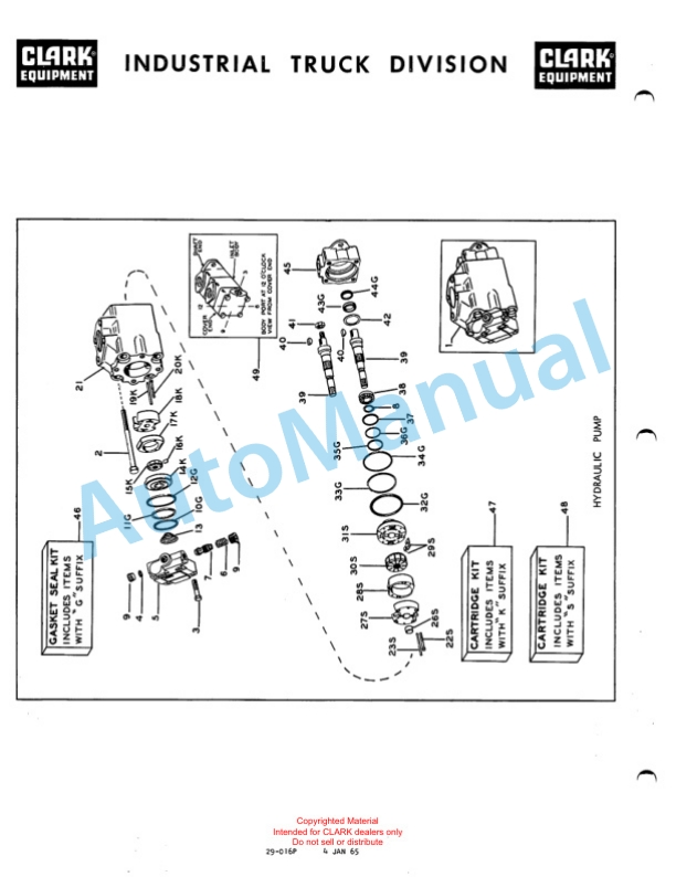 Clark Contractor Material Handling Equipment IT 60 Parts Book X122A 2042-5