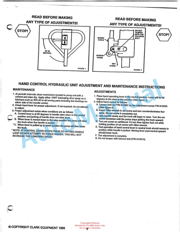 Clark CPT E45 Hand Hydraulic Pallet Truck Service and Parts Manual-3