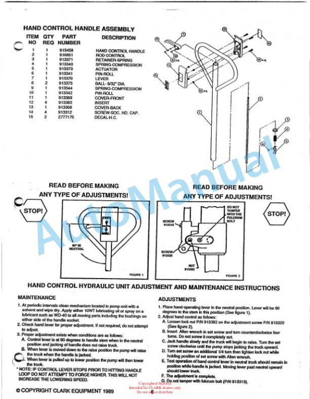 Clark CPT T50 Hand Hydraulic Pallet Truck Service and Parts Manual-3