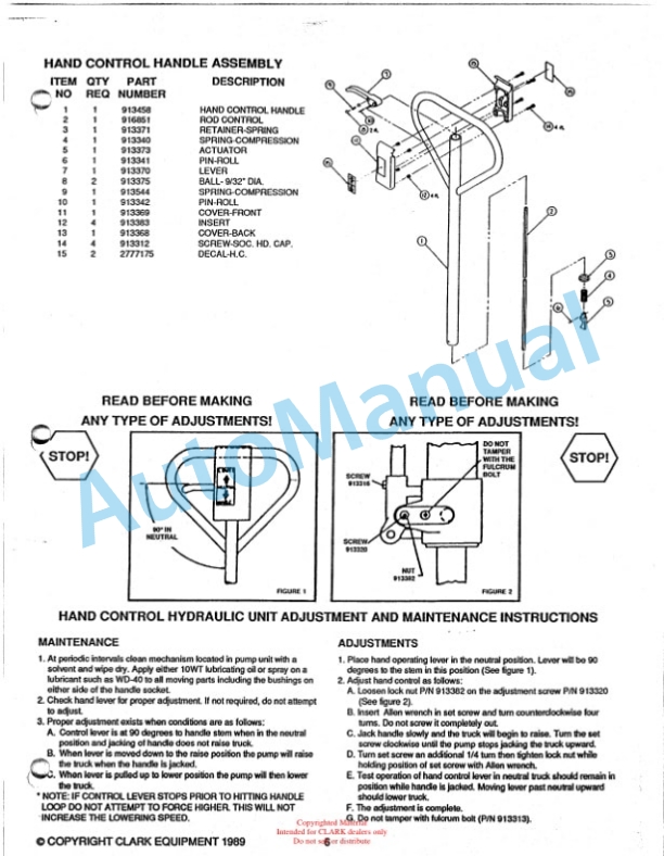 Clark CPT T55 Hand Hydraulic Pallet Truck Service and Parts Manual-3