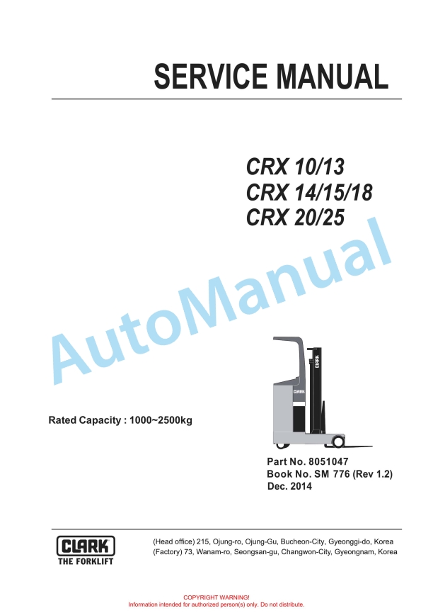 Clark CRX 10, 13, CRX 14, 15, 18, CRX 20, 25 Service Manual SM-776