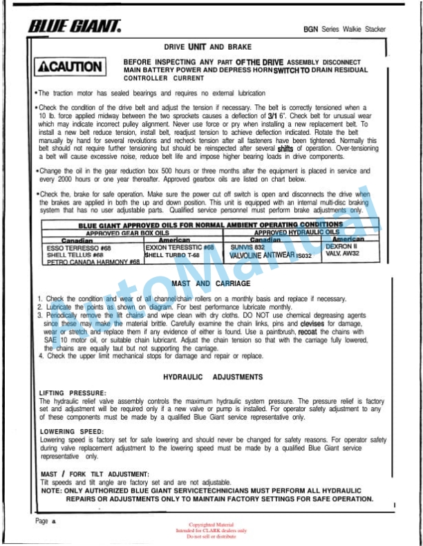 Alternative view of Clark CS 15, CS 20 Service and Parts Manual SPM 630