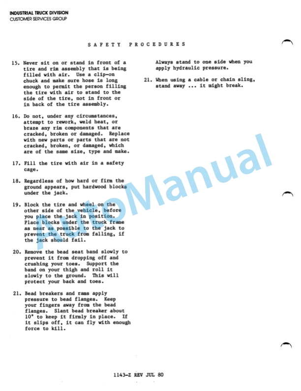 Clark CTA 30, CTA 40, CTA 50D Planned Maintenance and Adjustment Procedures Manual PMA-343-3