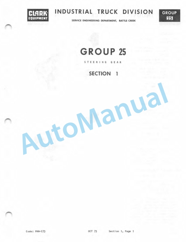 Clark CTA 30, CTA 40, CTA 50D Planned Maintenance and Adjustment Procedures Manual PMA-343-4