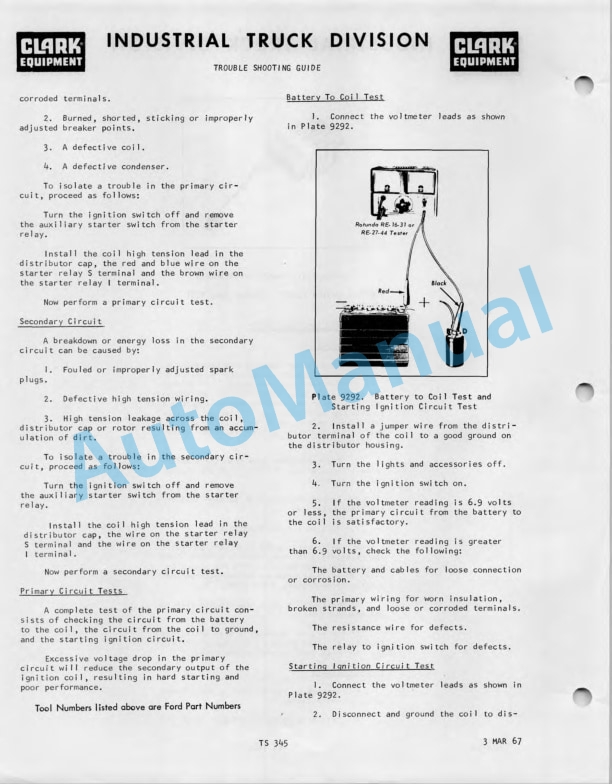 Clark CTA E-1-897 Model 20, 30, 40, 50 Operator Manual O-185-1-3