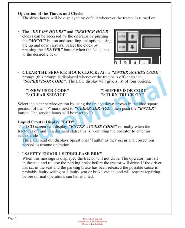 Alternative view of Clark CTT 7 Instrumentation Panel Features and Operation Manual SPM 641 Dash Supplement