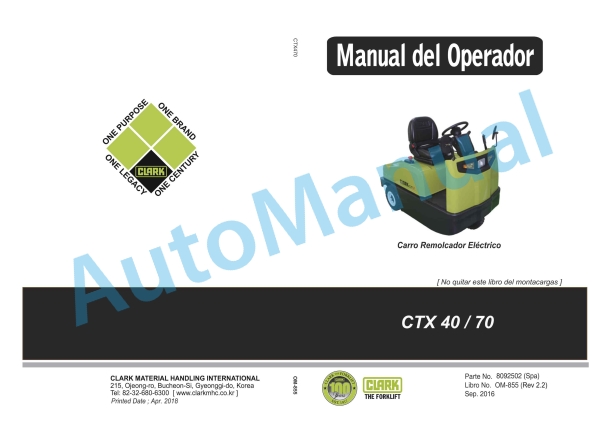 Clark CTX 40, CTX 70 Electric Towing Truck Operator Manual OM-855 SPA