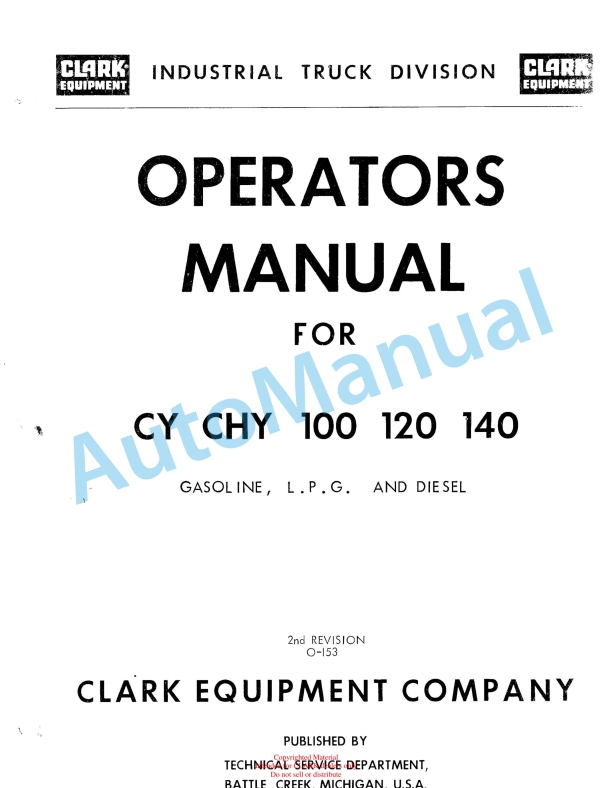 Clark CY 100, CY 120, CY 140, CHY 100, CHY 120, CHY 140 Operator Manual O-153 2nd