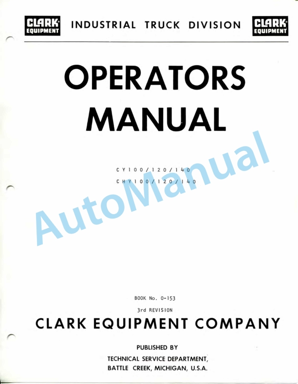 Clark CY 100, CY 120, CY 140, CHY 100, CHY 120, CHY 140 Operator Manual O-153 3rd