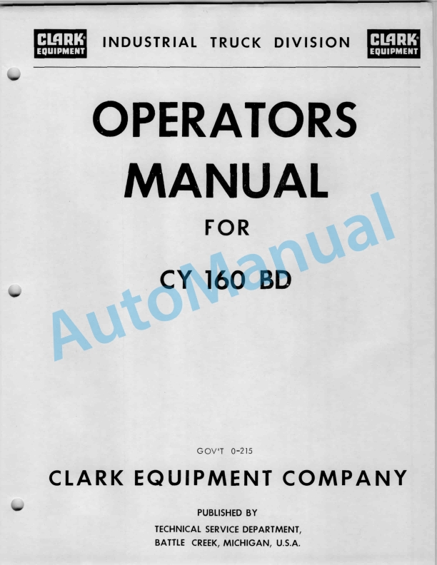 Clark CY 160 BD Operator Manual O-215