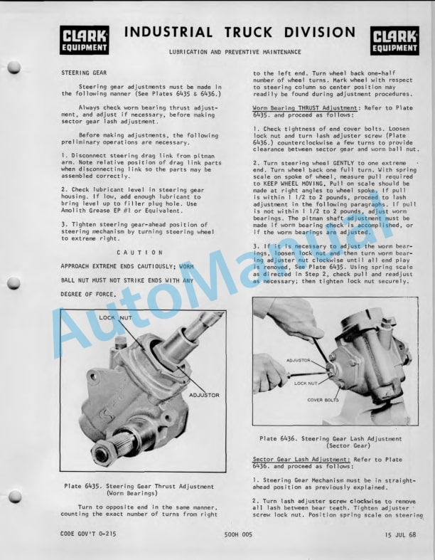 Clark CY 160 BD Operator Manual O-215-2