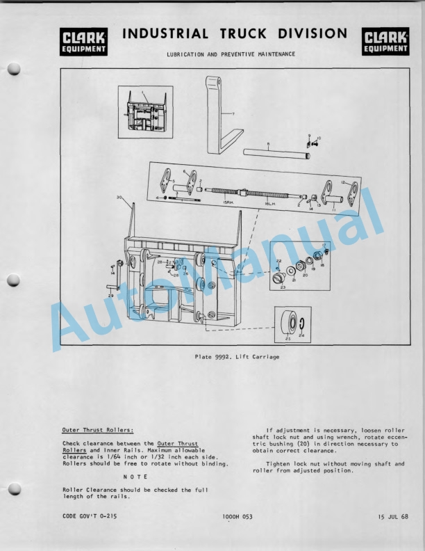 Clark CY 160 BD Operator Manual O-215-5