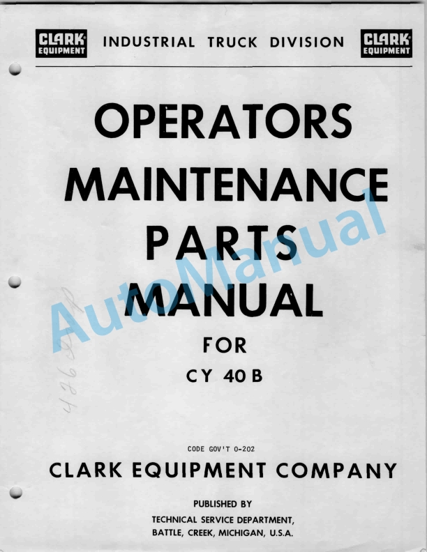 Clark CY 40 B Operator Maintenance Parts Manual O-202
