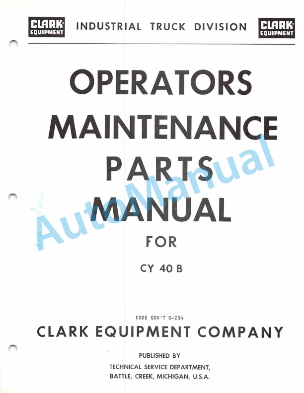 Clark CY 40 B Operator Maintenance Parts Manual O-234