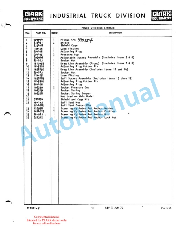 Clark CY 40 B Truck, Lift, Fork, Gasoline Powered Technical Manual GX28B6-3