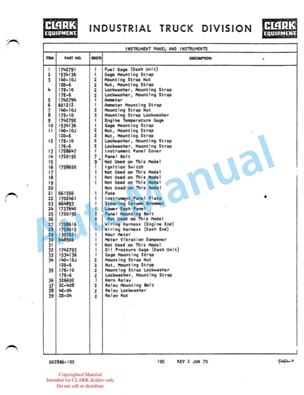 Clark CY 40 B Truck, Lift, Fork, Gasoline Powered Technical Manual GX28B6-4