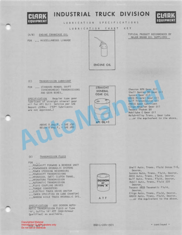 Clark CY 5275 Series Planned Maintenance and Adjustment Procedures Manual PMA-229-2