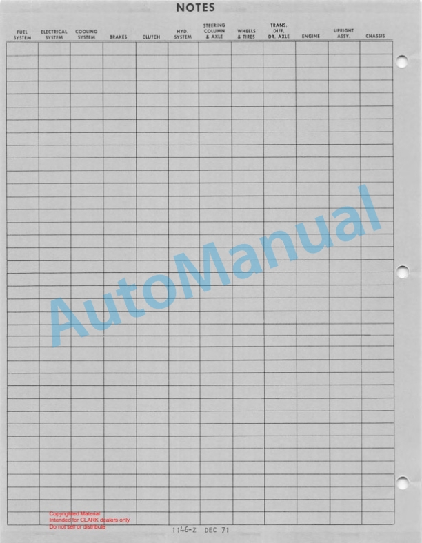 Clark CY 5275 Series Planned Maintenance and Adjustment Procedures Manual PMA-229-3