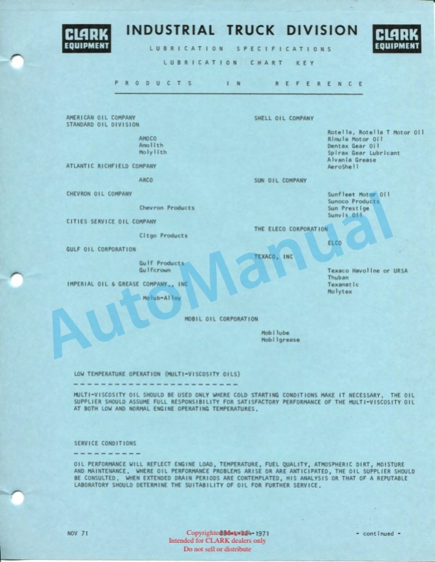 Clark CY 5275 Series Planned Maintenance and Adjustment Procedures Manual PMA-323-3