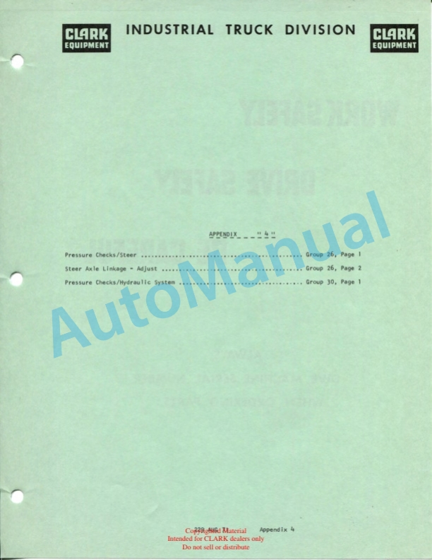 Clark CY 5275 Series Planned Maintenance and Adjustment Procedures Manual PMA-323-5