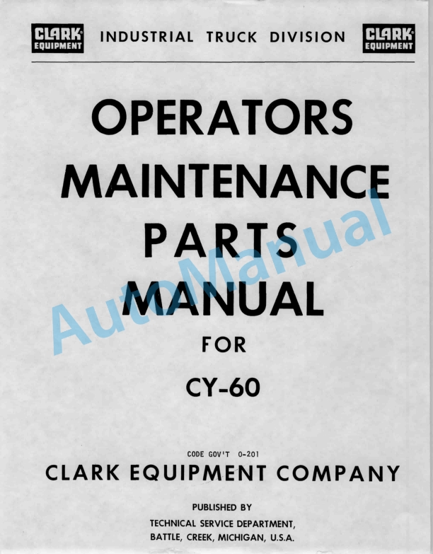 Clark CY 60 Operator Maintenance Parts Manual O-201