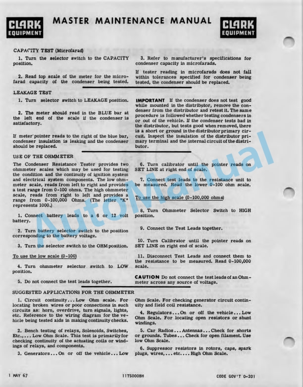 Clark CY 60 Operator Maintenance Parts Manual O-201-3