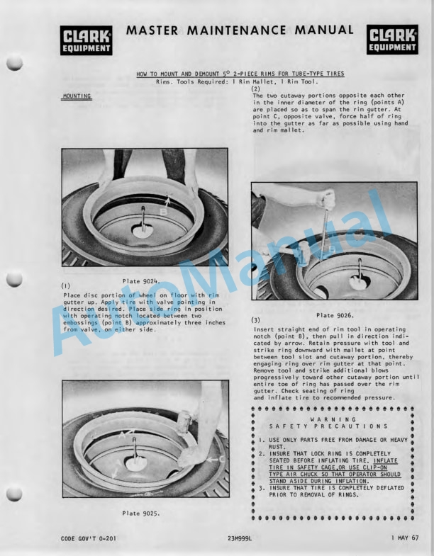 Clark CY 60 Operator Maintenance Parts Manual O-201-5
