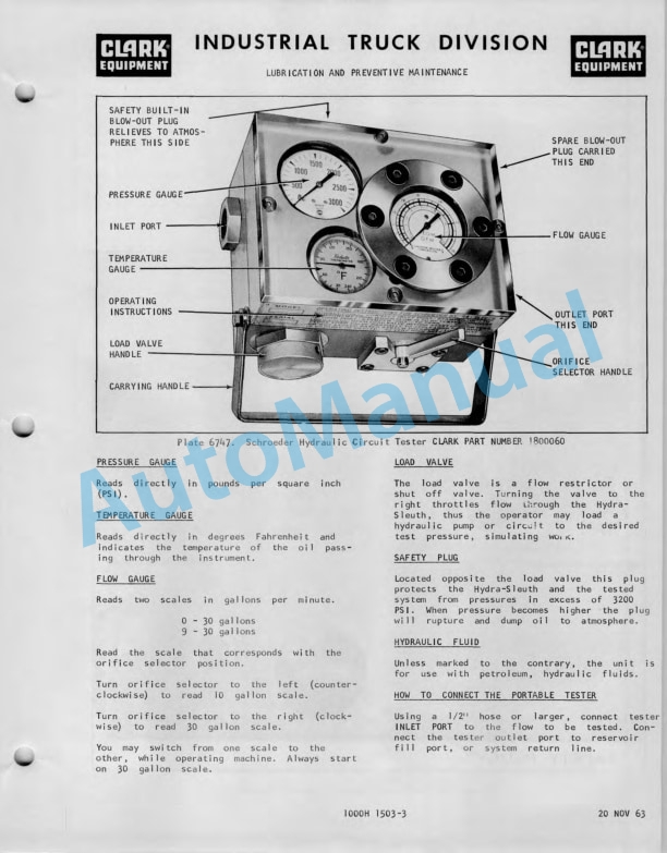 Clark CY 6044 Operator Manual O-176-3