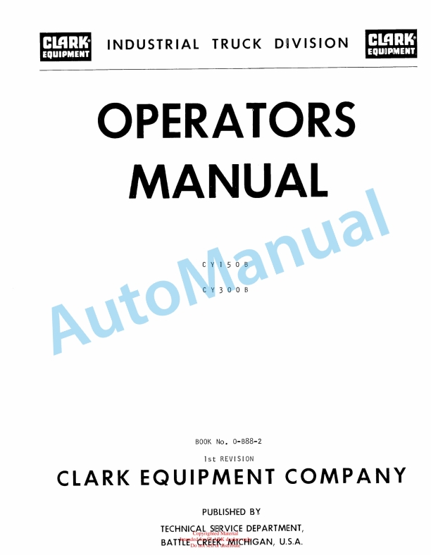 Clark CY150B, CY300B Operator Manual O-B88-2