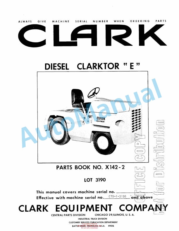 Clark Diesel Clarktor E Parts Book X142-2