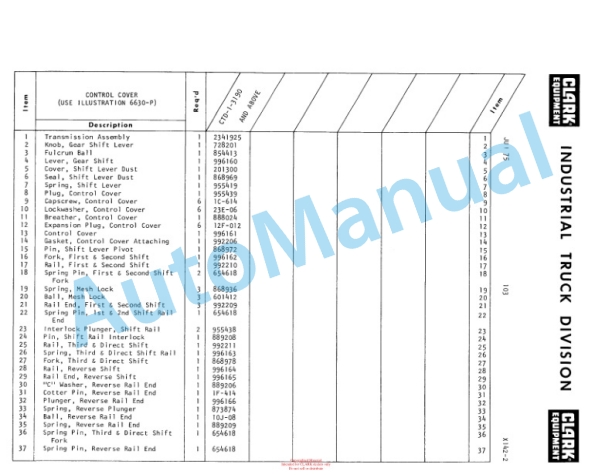 Clark Diesel Clarktor E Parts Book X142-2-3